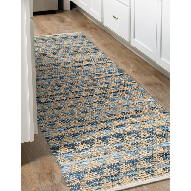 Unique Loom Chindi Jute Collection Area Rug (2' 2" x 6' 1" Runner Navy Blue/Natural)