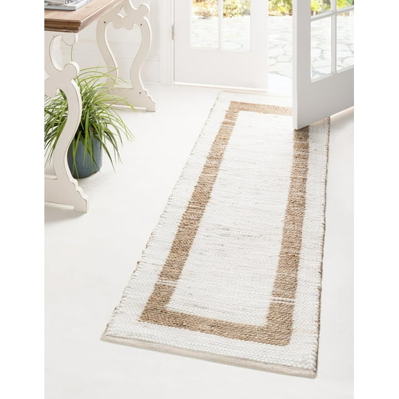 Unique Loom Chindi Jute Collection Area Rug (2' 2" x 6' 1" Runner White and Natural/Natural)