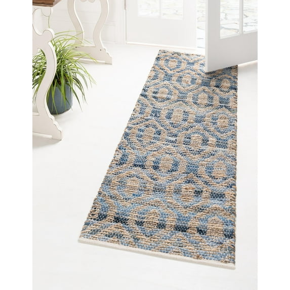 Unique Loom Chindi Jute Collection Area Rug (2' 7" x 10' Runner Navy Blue)