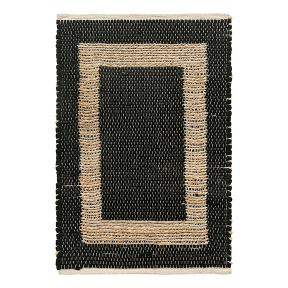 Unique Loom Chindi Jute Collection Area Rug (2' x 3' 1" Rectangle Black/Navy Blue)