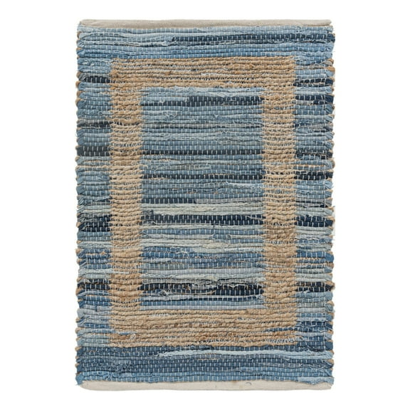 Unique Loom Chindi Jute Collection Area Rug (2' x 3' 1" Rectangle Navy Blue/Natural)