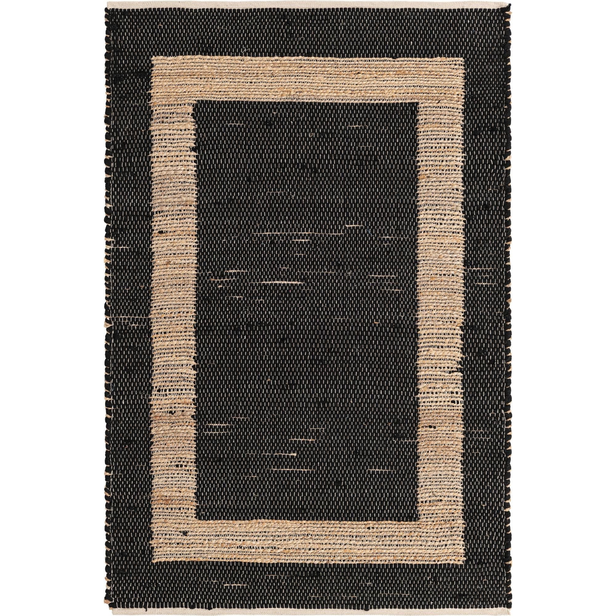 Unique Loom Chindi Jute Collection Area Rug (4' 1" x 6' 1" Rectangle Black/Navy Blue)