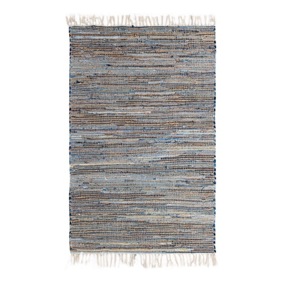 Unique Loom Chindi Jute Collection Area Rug (4' 1" x 6' 1" Rectangle Blue/Navy Blue)