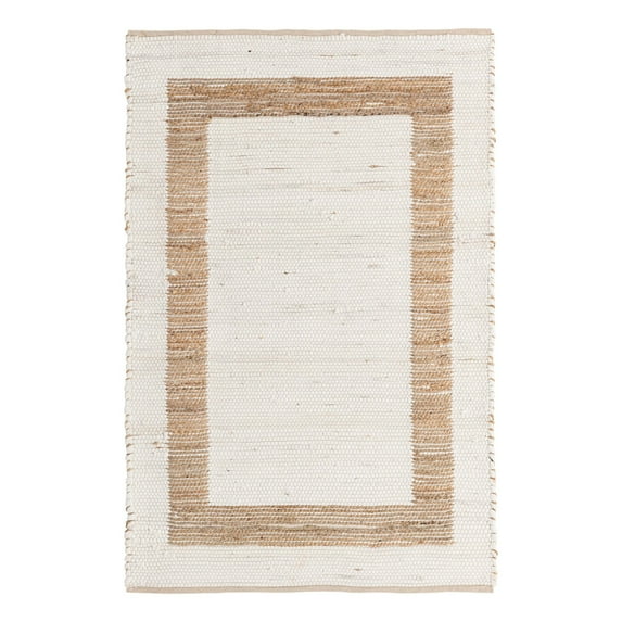 Unique Loom Chindi Jute Collection Area Rug (4' 1" x 6' 1" Rectangle White and Natural/Natural)