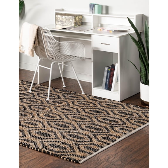 Unique Loom Chindi Jute Collection Area Rug (5' 1" x 8' Rectangle Black/Navy Blue)
