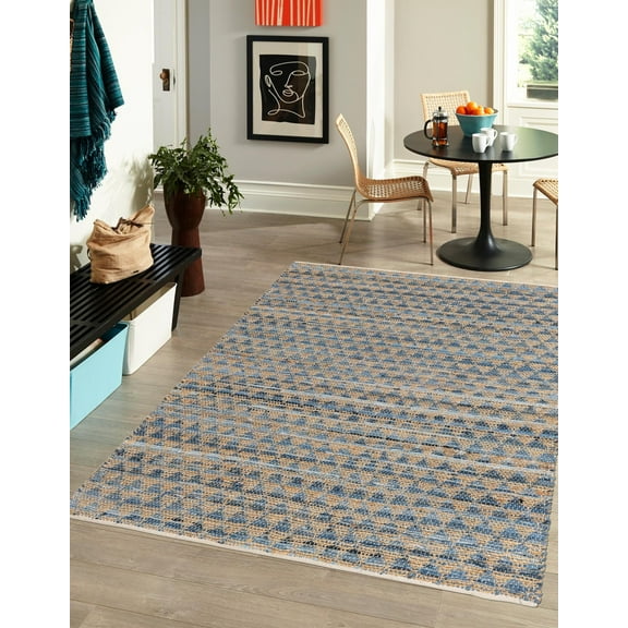 Unique Loom Chindi Jute Collection Area Rug (5' 1" x 8' Rectangle Navy Blue/Natural)