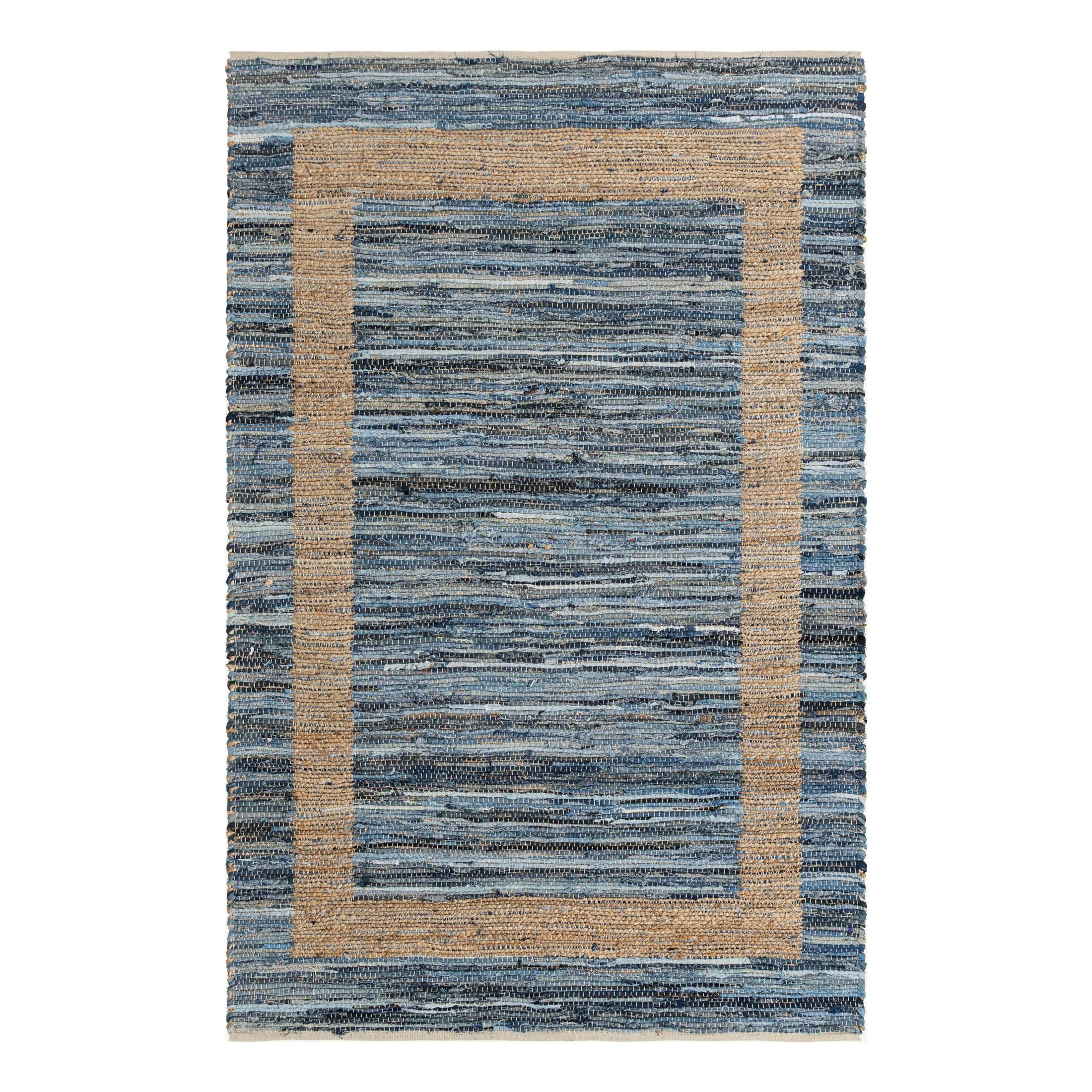 Unique Loom Chindi Jute Collection Area Rug (5' 1" x 8' Rectangle Navy Blue/Natural)