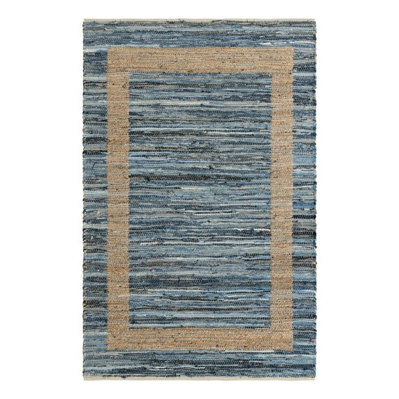 Unique Loom Chindi Jute Collection Area Rug (5' 1" x 8' Rectangle Navy Blue/Natural)