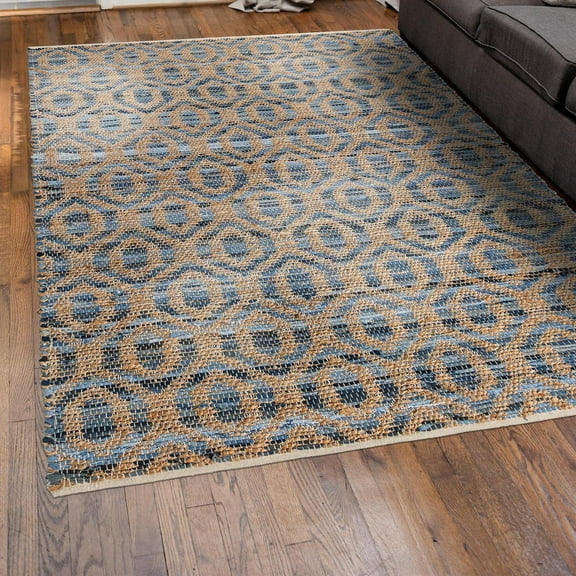 Unique Loom Chindi Jute Collection Area Rug (5' 1" x 8' Rectangle Navy Blue)