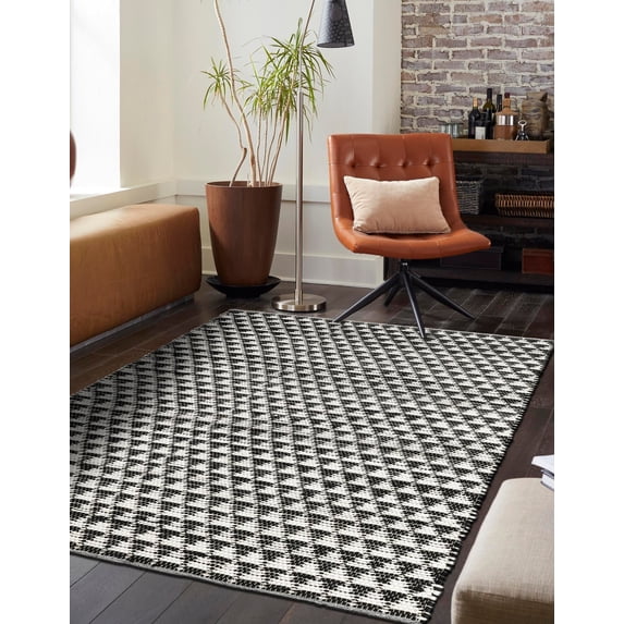 Unique Loom Chindi Jute Collection Area Rug (5' 1" x 8' Rectangle White Black)