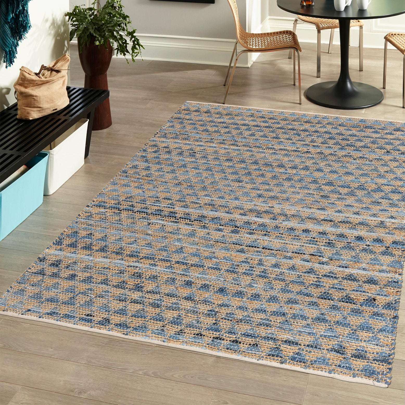 Natural Beige and Brown Handwoven Cotton Jute Square Rug