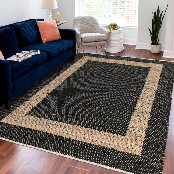 Unique Loom Chindi Jute Collection Area Rug (7' 1" x 10' Rectangle Black/Navy Blue)