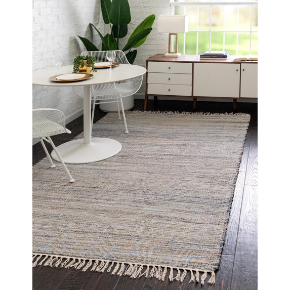 Unique Loom Chindi Jute Collection Area Rug (9' x 12' Rectangle Blue/Navy Blue)