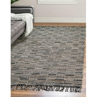 Unique Loom Chindi Jute Collection Area Rug - Checkered (2' x 3' 1" Rectangle Dark Gray/Natural)