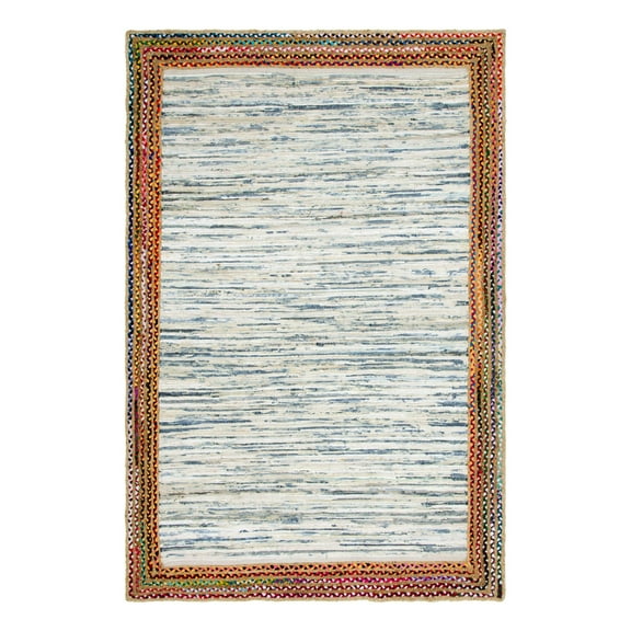 Unique Loom Chindi Jute Collection Area Rug - Striped (6' 1" x 9' Rectangle Ivory/Blue)