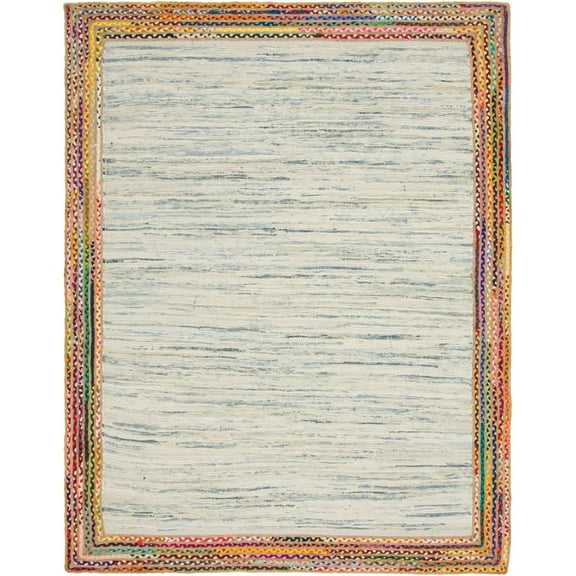 Unique Loom Chindi Jute Collection Area Rug - Striped (8' x 10' Rectangle Ivory/Blue)