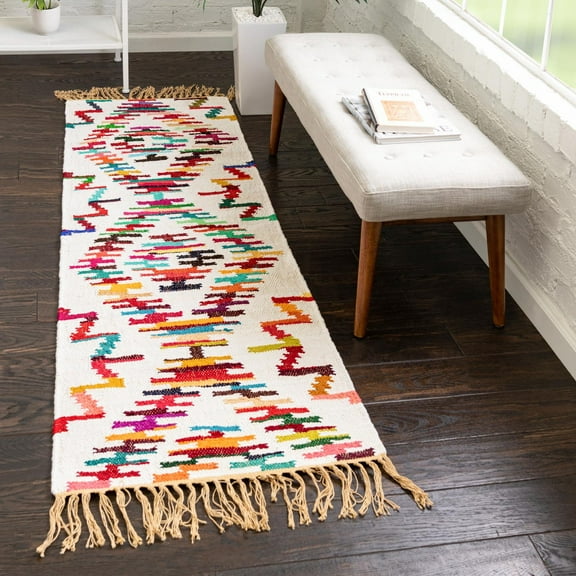 Unique Loom Chindi Trellis Collection Area Rug - Aztec (2' 2" x 6' 1" Runner Multi/Blue)