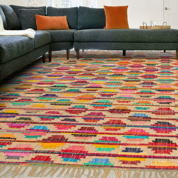 Unique Loom Chindi Trellis Collection Area Rug - Candy (4' 1" x 6' 1" Rectangle Multi/Beige)