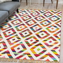 Unique Loom Chindi Trellis Collection Area Rug - Diamond (4' 1" x 6' 1" Rectangle Multi/Beige)