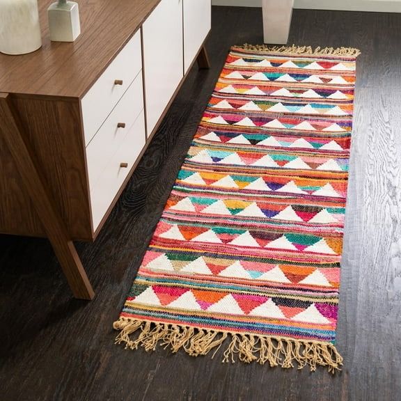 Unique Loom Chindi Trellis Collection Area Rug - Pyramid (2' 2" x 6' 1" Runner Multi/Blue)
