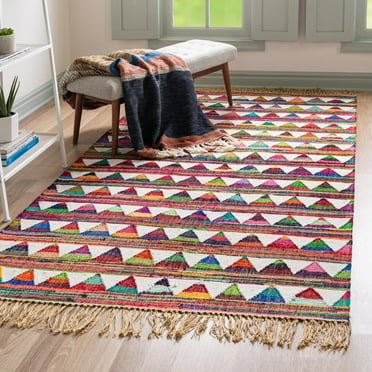 Unique Loom Chindi Trellis Collection Area Rug - Pyramid (5' 1" x 8' Rectangle Multi/Blue)
