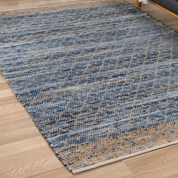 Unique Loom Chindi Trellis Collection Area Rug - Sand (10' x 14' 1" Rectangle Denim blue/Navy Blue)