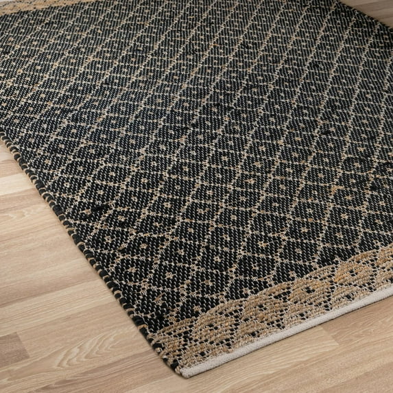 Unique Loom Chindi Trellis Collection Area Rug - Sand (8' x 10' Rectangle Black/Natural)