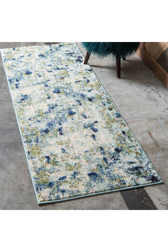 Chromatic Collection Area Rug - Champagne (2' 2" x 6' Runner Light Blue/Blue)