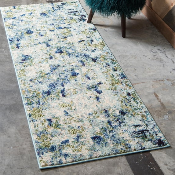 Unique Loom Chromatic Collection Area Rug - Champagne (2' 2" x 6' Runner Light Blue/Blue)