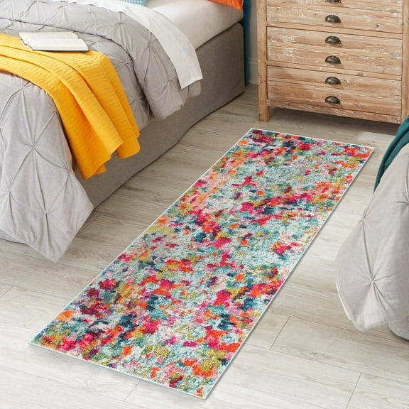 Unique Loom Chromatic Collection Area Rug - Champagne (2' 7" x 12' Runner Multi/Blue)