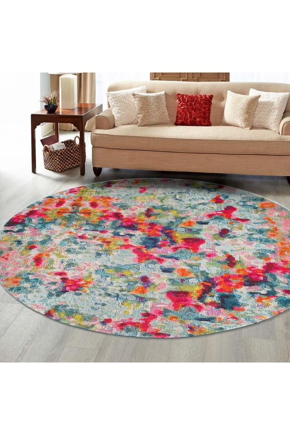 Chromatic Collection Area Rug - Champagne (3' 3" Round Multi/Blue)