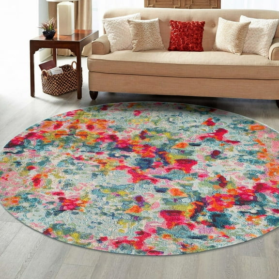 Unique Loom Chromatic Collection Area Rug - Champagne (4' 1" Round Multi/Blue)