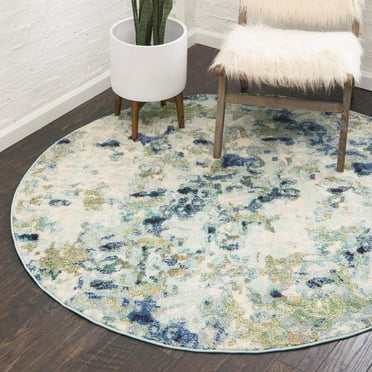 Unique Loom Chromatic Collection Area Rug - Champagne (6' 1" Round Light Blue/Blue)