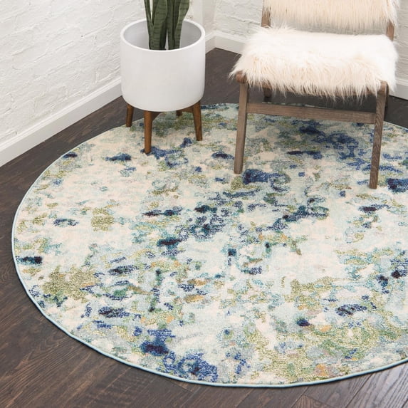 Unique Loom Chromatic Collection Area Rug - Champagne (8' Round Light Blue/Blue)