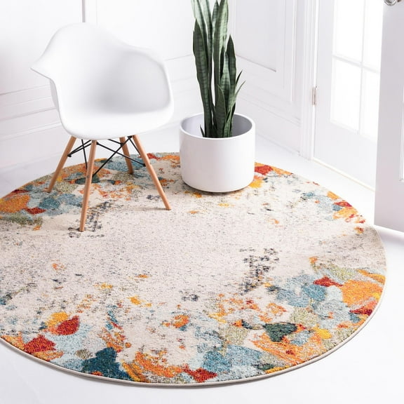 Unique Loom Chromatic Collection Area Rug - Coral (6' 1" Round Multi/Black)