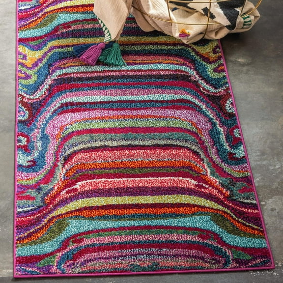 Unique Loom Chromatic Collection Area Rug - Destin (2' 2" x 6' 9" Runner Multi/Blue)