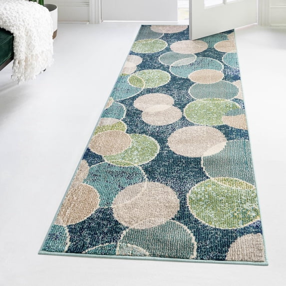 Unique Loom Chromatic Collection Area Rug - Seaside (2' 7" x 10' Runner Navy Blue/Beige)