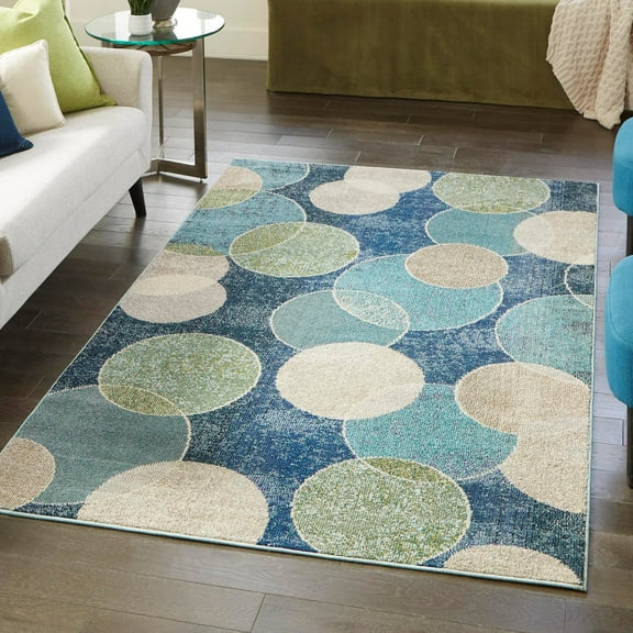 Unique Loom Chromatic Collection Area Rug - Seaside (5' 1" x 8' Rectangle Navy Blue/Beige)