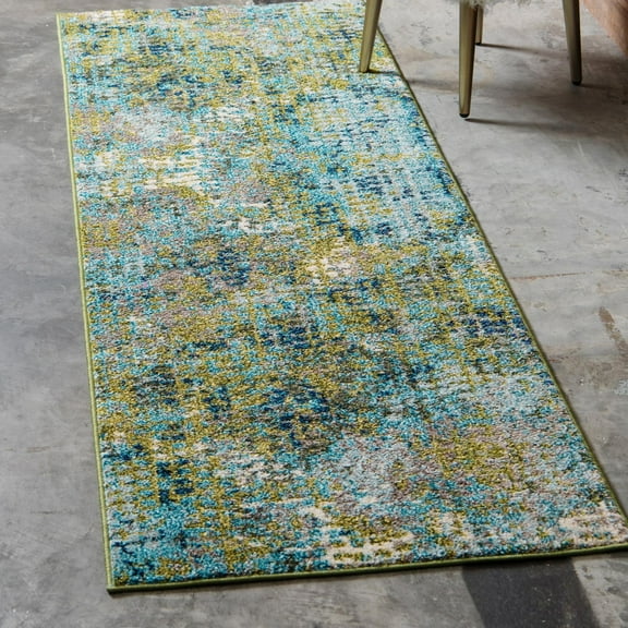 Unique Loom Chromatic Collection Area Rug - Stormy (2' 7" x 10' Runner Blue Green/Beige)
