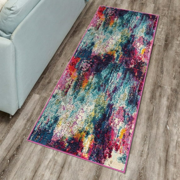 Unique Loom Chromatic Collection Area Rug - Sunset (2' x 8' Runner Multi/Black)