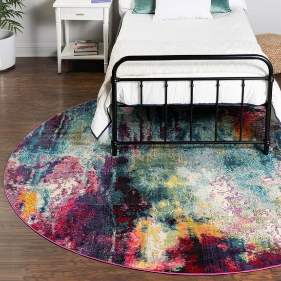 Unique Loom Chromatic Collection Area Rug - Sunset (3' 3" Round Multi/Black)