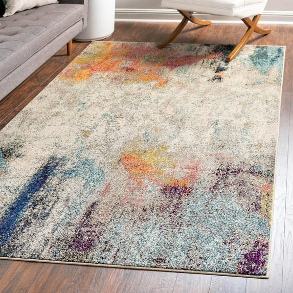 Unique Loom Chromatic Collection Area Rug - Tybee (5' 1" x 8' Rectangle Beige/Blue)