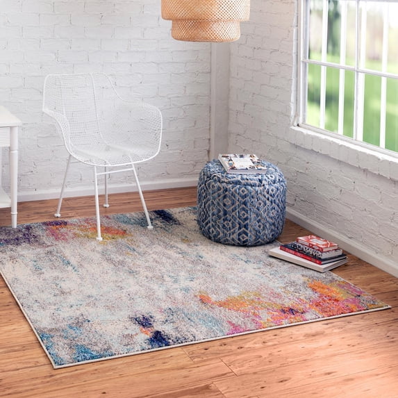 Unique Loom Chromatic Collection Area Rug - Tybee (5' Square Beige/Blue)