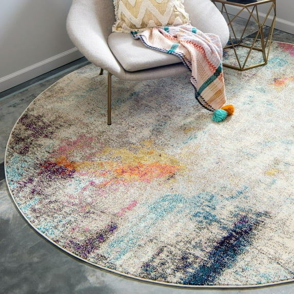 Unique Loom Chromatic Collection Area Rug - Tybee (8' Round Beige/Blue)