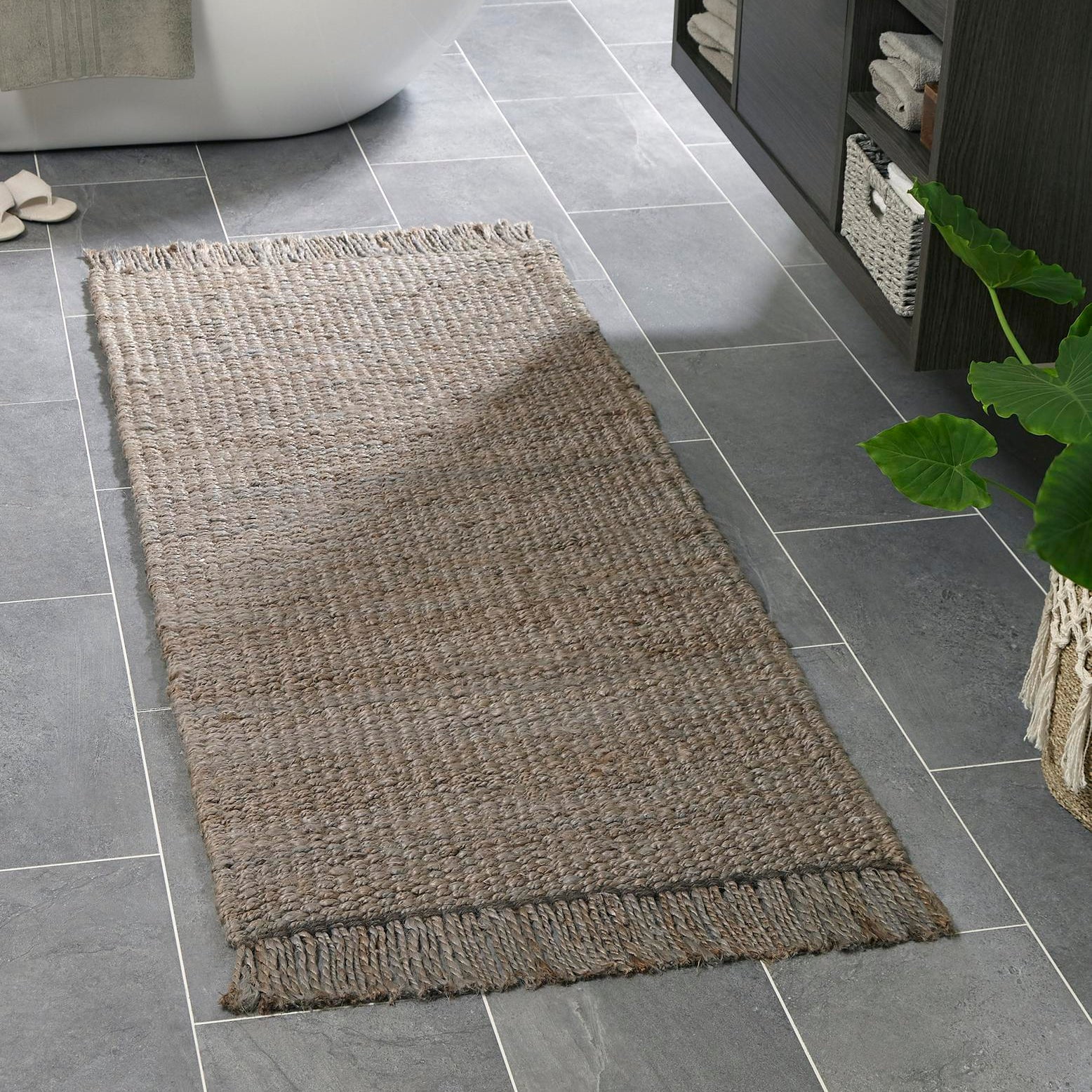 Eco-Friendly Gray Jute 2'7" x 6'1" Runner Rug, Handwoven and Reversible