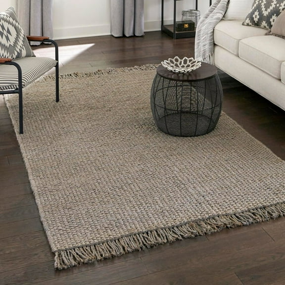 Unique Loom Chunky Jute Collection Area Rug (4' 1" x 6' 1" Rectangle Gray)