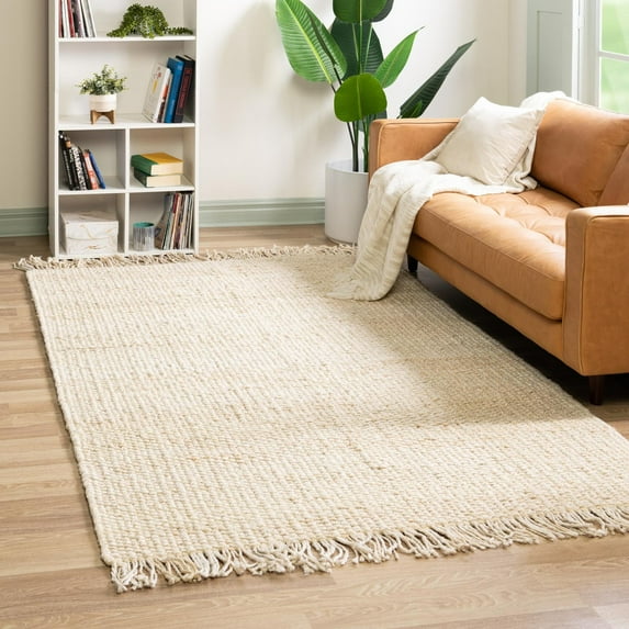 Unique Loom Chunky Jute Collection Area Rug (9' x 12' 2" Rectangle Ivory)