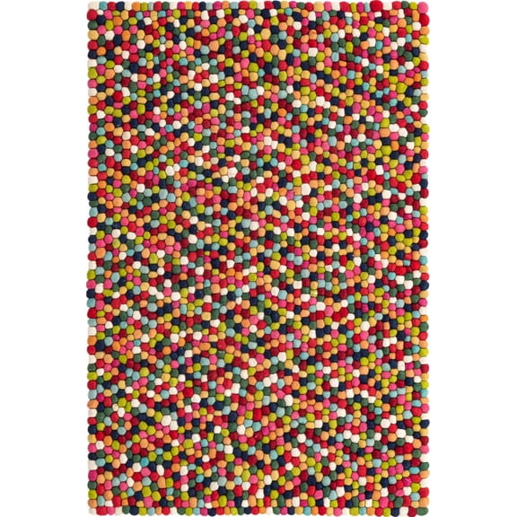 Unique Loom Cloud Felt Ball Rug Multi/Blue 4' 1" x 6' 1" Rectangle Hand Made Solid Bohemian Perfect For Living Room Bed Room Dining Room Office