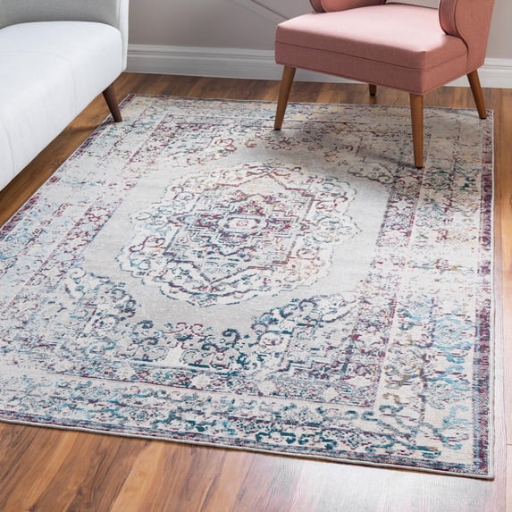 Unique Loom Charm Collection Area Rug - Clover (9' x 12' 2" Rectangle Gray/Red)