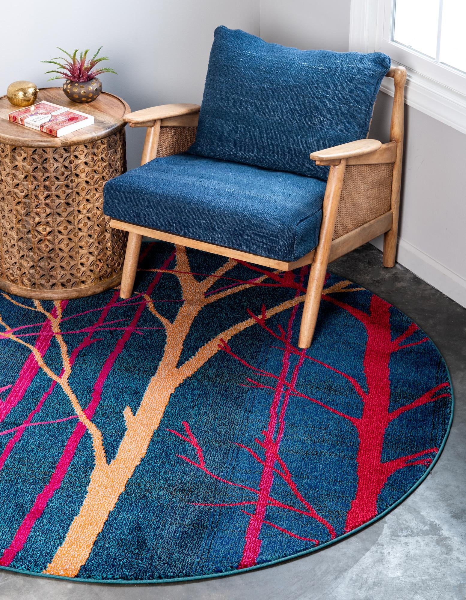 Unique Loom Collserola Estrella Rug Blue/Puce 6' 1" Round Abstract Urban Perfect For Dining Room